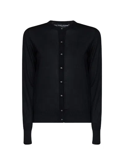 Dolce & Gabbana Cashmere And Silk Knit Cardigan In Black