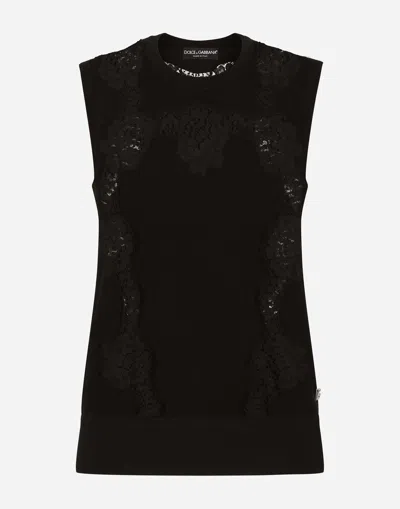 DOLCE & GABBANA CASHMERE AND SILK SWEATER WITH LACE INLAY