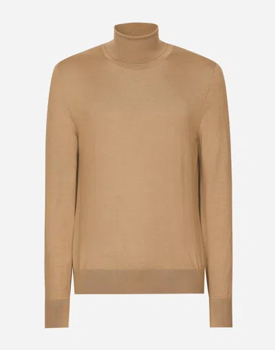 Dolce & Gabbana Cashmere And Silk Turtle-neck Sweater In Beige