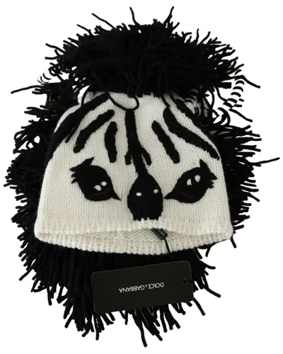 Dolce & Gabbana Black White Knitted Cashmere Animal Design Hat