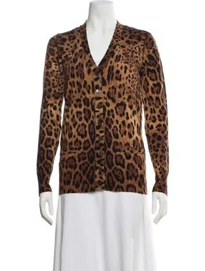 Pre-owned Dolce & Gabbana Cashmere Animal Print Sweater In Brown