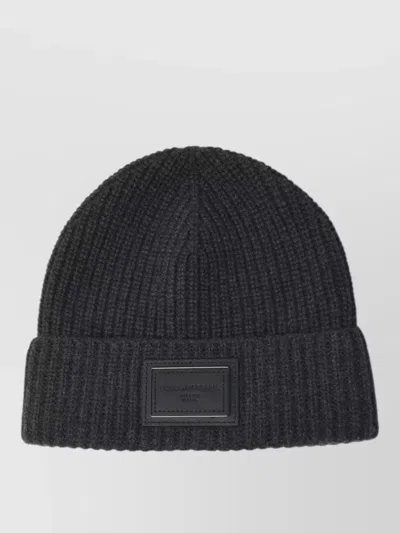 Dolce & Gabbana Logo-patch Ribbed-knit Beanie Hat In Black