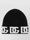 Dolce & Gabbana Cashmere Blend Ribbed Knit Logo Beanie In Black