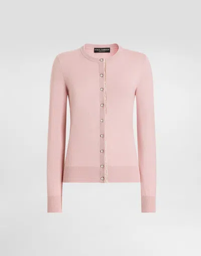 Dolce & Gabbana Cashmere Cardigan With Jewel Buttons In Pink