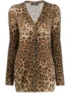 Dolce & Gabbana Cashmere Cardigan With Leopard Print In Animal Print