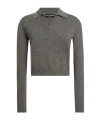 Dolce & Gabbana Knit Cropped Henley Long Sleeve Polo Top In Gray
