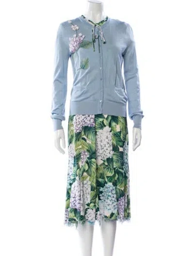 Pre-owned Dolce & Gabbana Cashmere Floral Print Dress Set In Green