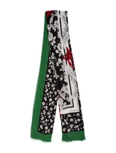 Pre-owned Dolce & Gabbana Cashmere Floral Print Shawl In Green