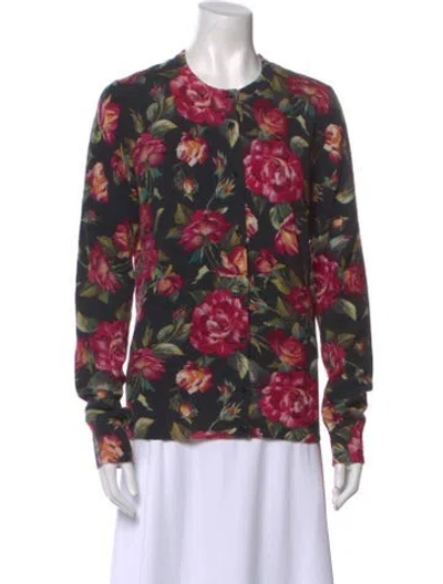 Pre-owned Dolce & Gabbana Cashmere Floral Print Sweater In Black