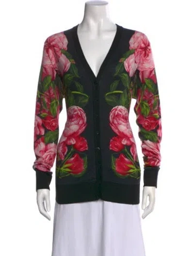 Pre-owned Dolce & Gabbana Cashmere Floral Print Sweater In Black