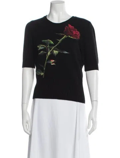 Pre-owned Dolce & Gabbana Cashmere Floral Print Sweater In Black