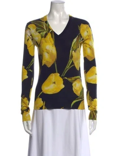 Pre-owned Dolce & Gabbana Cashmere Floral Print Sweater In Black