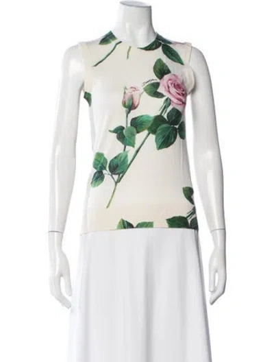 Pre-owned Dolce & Gabbana Cashmere Floral Print Sweater In White