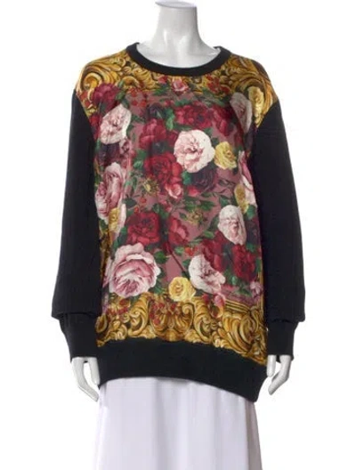 Pre-owned Dolce & Gabbana Cashmere Floral Print Sweatshirt W/ Tags In Black