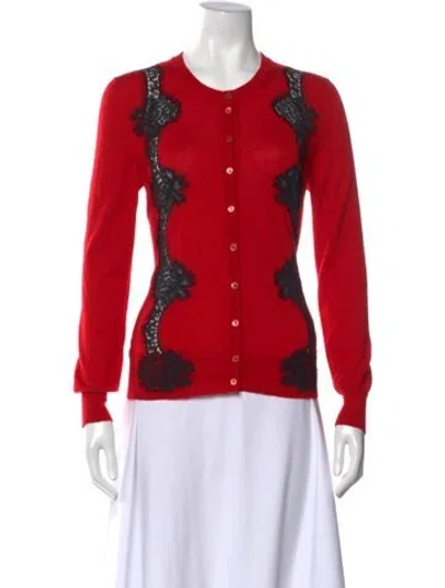 Pre-owned Dolce & Gabbana Cashmere Lace Pattern Sweater In Red