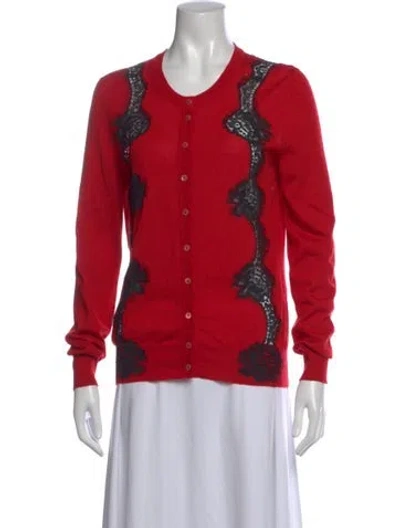 Pre-owned Dolce & Gabbana Cashmere Lace Pattern Sweater In Red
