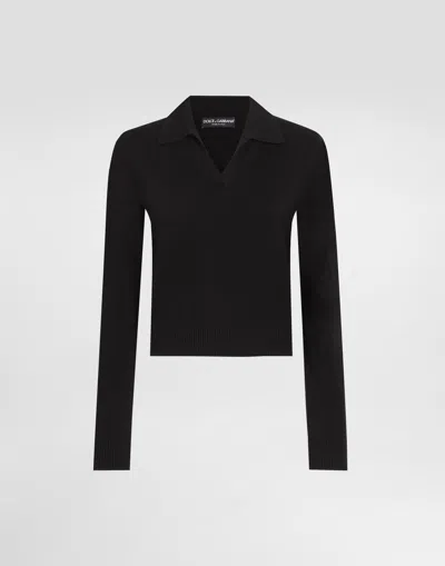 Dolce & Gabbana Cashmere Polo Pullover In Black