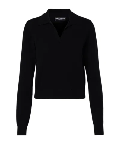 Dolce & Gabbana Cashmere Polo Sweater In Black