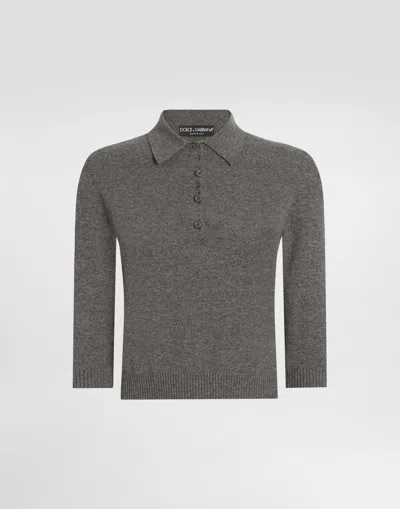 Dolce & Gabbana Cashmere Polo Sweater In Gray