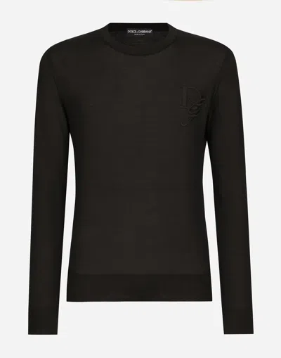 DOLCE & GABBANA CASHMERE ROUND-NECK SWEATER WITH DG EMBROIDERY