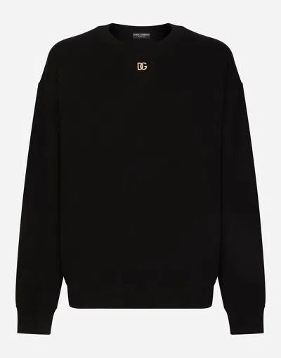 Dolce & Gabbana Cashmere Round-neck Sweater With Dg Logo In Black