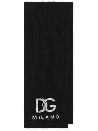 Dolce & Gabbana Cashmere Scarf Ribbed Edge In Black