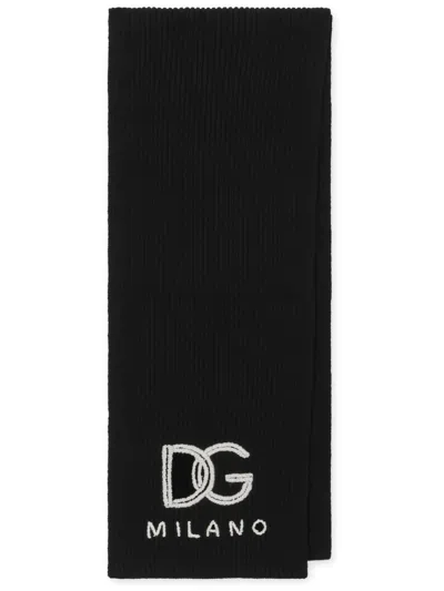 Dolce & Gabbana Cashmere Scarf Ribbed Edge In Black