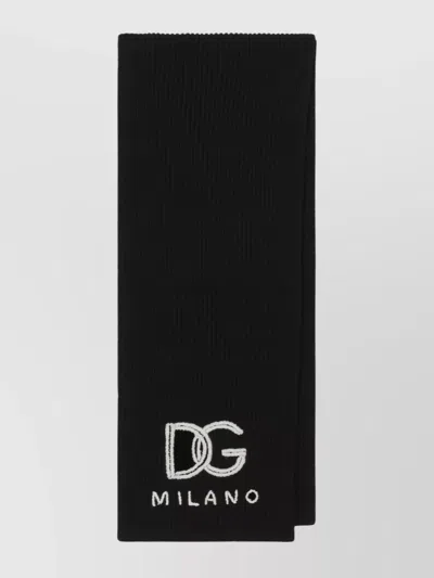 Dolce & Gabbana Cashmere Scarf Ribbed Edge In Black