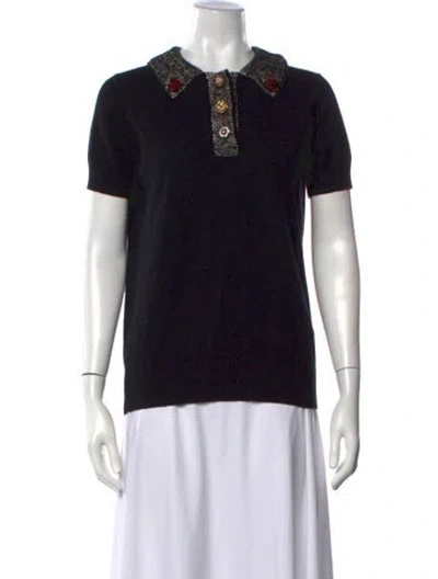 Pre-owned Dolce & Gabbana Cashmere Short Sleeve Polo In Black