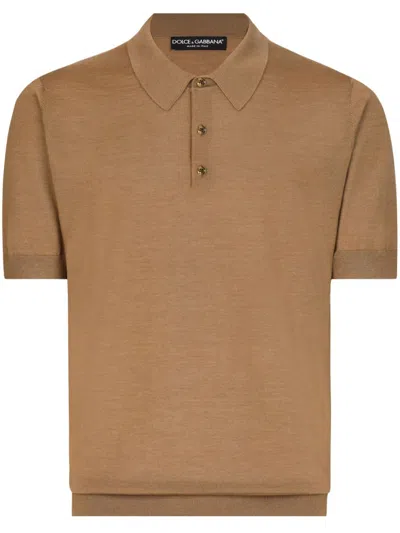 Dolce & Gabbana Cashmere-silk Polo Shirt In Brown