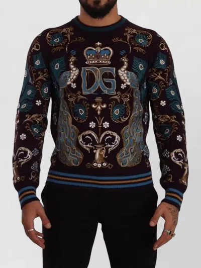 Dolce & Gabbana Cashmere Sweater Dg Crown Peacock Embroidery In Black