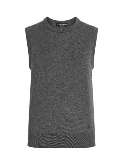Dolce & Gabbana Cashmere Sleeveless Top Ribbed Hem In Gray