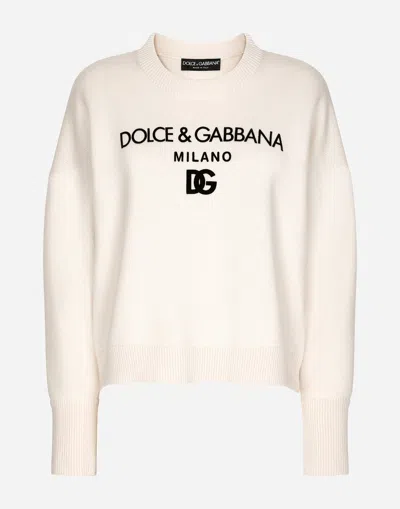 DOLCE & GABBANA CASHMERE SWEATER WITH FLOCKED DG LOGO