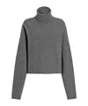 Dolce & Gabbana Cropped Ribbed Turtleneck Sweater Long Sleeves In Gray