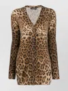 Dolce & Gabbana Cashmere Cardigan With Leopard Print In Brown