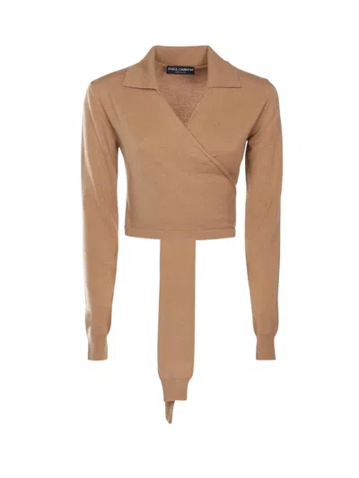Dolce & Gabbana Cashmere Wrap Cardigan In Brown