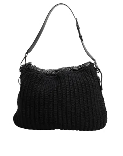 Dolce & Gabbana Cashmere-knit Leather Shoulder Bag In Black