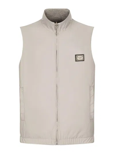 Dolce & Gabbana Logo-plaque Reversible Gilet In Grey