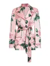 Dolce & Gabbana Silk Floral Shirt With Waist Belt In Nude & Neutrals