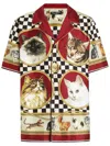 Dolce & Gabbana Cats Print Silk Bowling Shirt In Multicolour