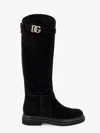 Dolce & Gabbana Black High Boots With Dg Logo In Suede Woman