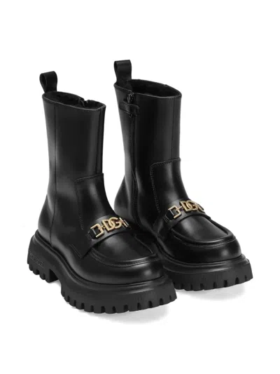 Dolce & Gabbana Kids' Chain-detail Lug-sole Boots In Black