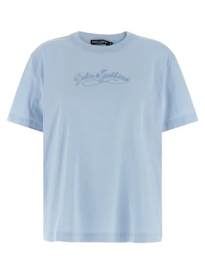 Dolce & Gabbana Light Blue Chain Embroidery T-shirt In Multi