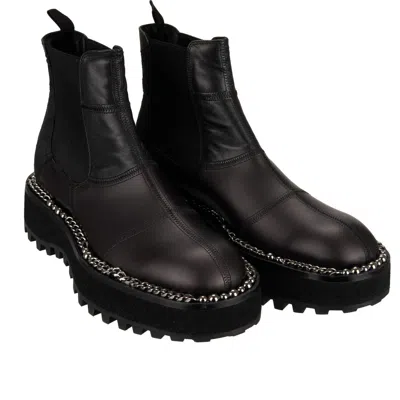 Pre-owned Dolce & Gabbana Chain Leather Plateau Boots Shoes Michelangelo Black 12884