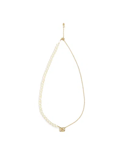 Dolce & Gabbana Chain Necklace With Pearls And Logo