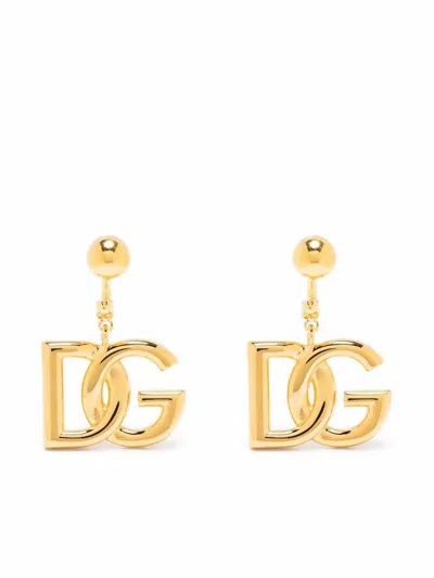 Dolce & Gabbana Chained Earrings With Logo In Grey