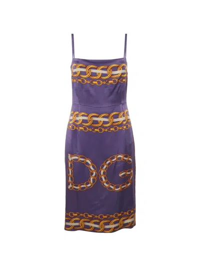 Pre-owned Dolce & Gabbana Chain-print Sleeveless Mini Dress In Purple