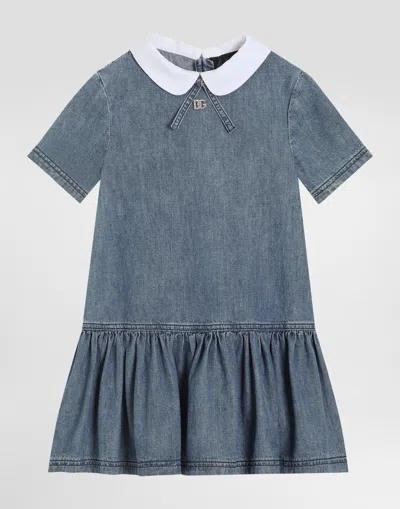 Dolce & Gabbana Chambray Dress With Dg Logo In Multicolor