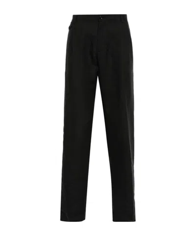 Dolce & Gabbana Chambray Linen Tapered Trousers In Black