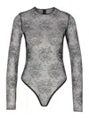 Dolce & Gabbana Women Black Bodysuit With All-over Floral Embroidery And Semi-sheer Design In Stretc In Gray
